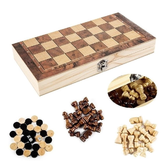 Folding Storage Wood Chess Game Board Set Exquisite Chess and Checkers Game Travel Board Games for Adults