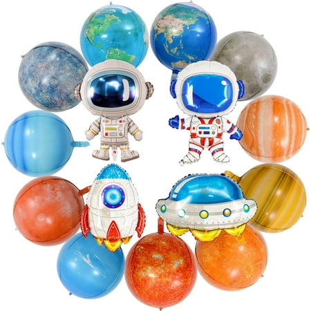 Hrhshw 16 Pieces CORNET Galaxy Space Balloons Outer Space Themed Decorations Spaceship Astronaut Rocket Planet Foil Balloons for Kids Birthday Party Baby Shower Supplies