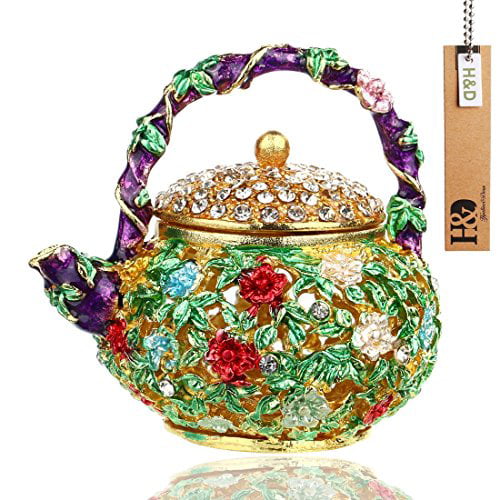 YUFENG Mini Teapot Trinket Box Hinged For Girls Ring Holder Handmade Ring Holder Dish Decorated teapot
