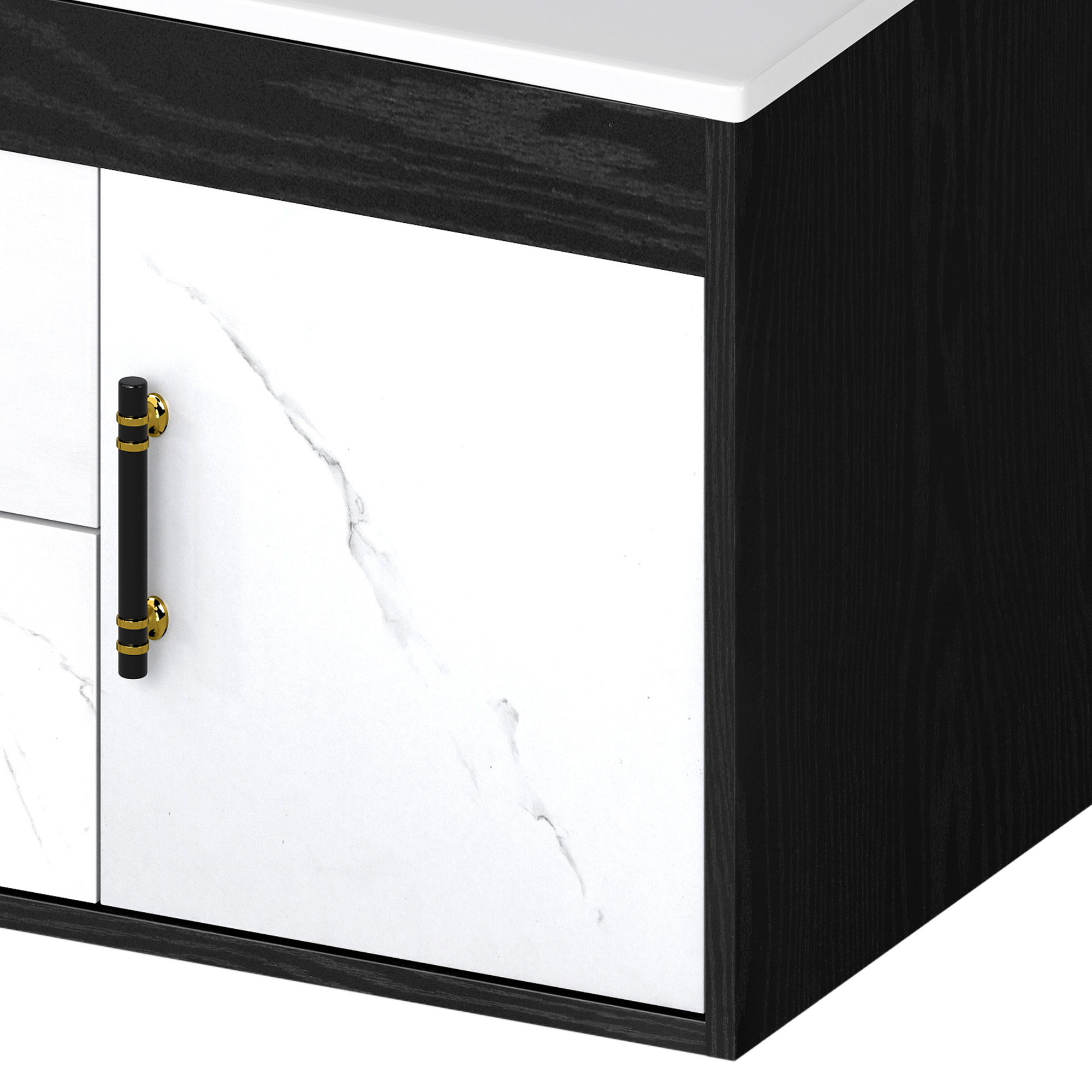 ModFusion 37" Bathroom Vanity Cabinet with SMC Single Basin & Dual Drawers with Soft-Close Doors, Black White