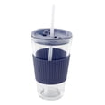 thumbnail image 2 of Mr. Coffee Sip Savvy 4 Piece 15 Ounce Silicone Sleeve Glass Cup Set w/ Lid and Straw in Navy, 2 of 6