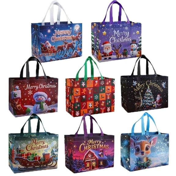 8Pcs Christmas Bags with Handles, Reusable Non-Woven Gift Tote Christmas Goodie Bags for Party Supplies,13×10×6.6inch