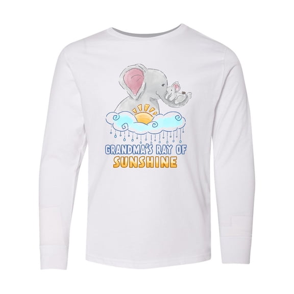 Inktastic Grandma's Ray Of Sunshine Cute Elephants Rainclouds and Sun Long Sleeve Youth T-Shirt