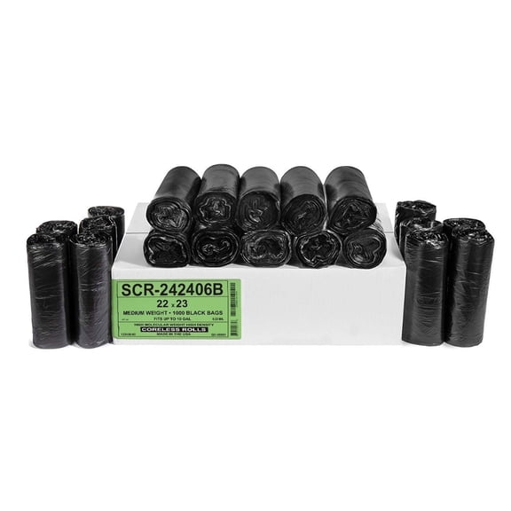 Aluf Plastics 7-10 Gallon Trash Bags - (Commercial 1000 Pack) - Source Reduction Series Value High Density 6 Micron Gauge (equiv) - Intended for Home, Office, Bathroom, Paper, Styrofoam - Black