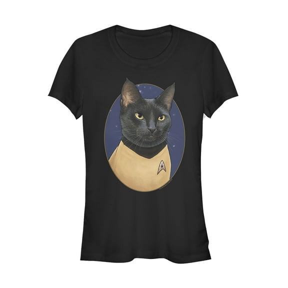 Junior's Star Trek Sulu Cat Portrait  Graphic Tee Black Medium