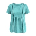 thumbnail image 7 of hoksml Women's Cotton Linen Peplum Blouse, Round Neck Short Sleeve Loose Fit Casual Summer Daily Wear Shirt, 7 of 7