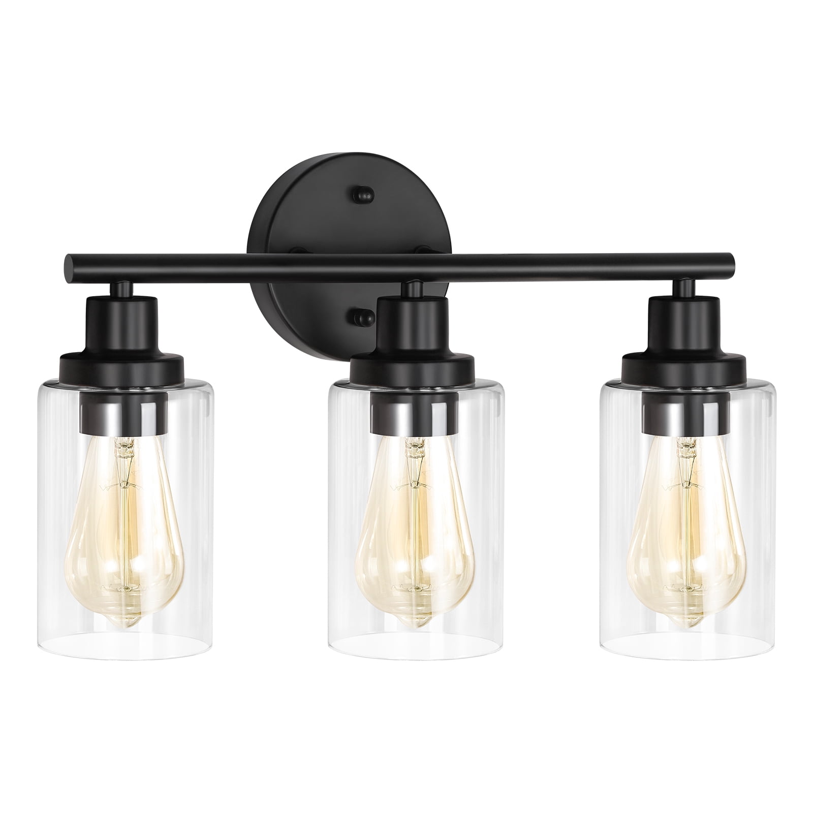 Oumilen 3‑Light Bathroom Vanity Light Matte Black Wall Sconce with Clear Glass Shade Industrial Hardwired Wall Light Fixture