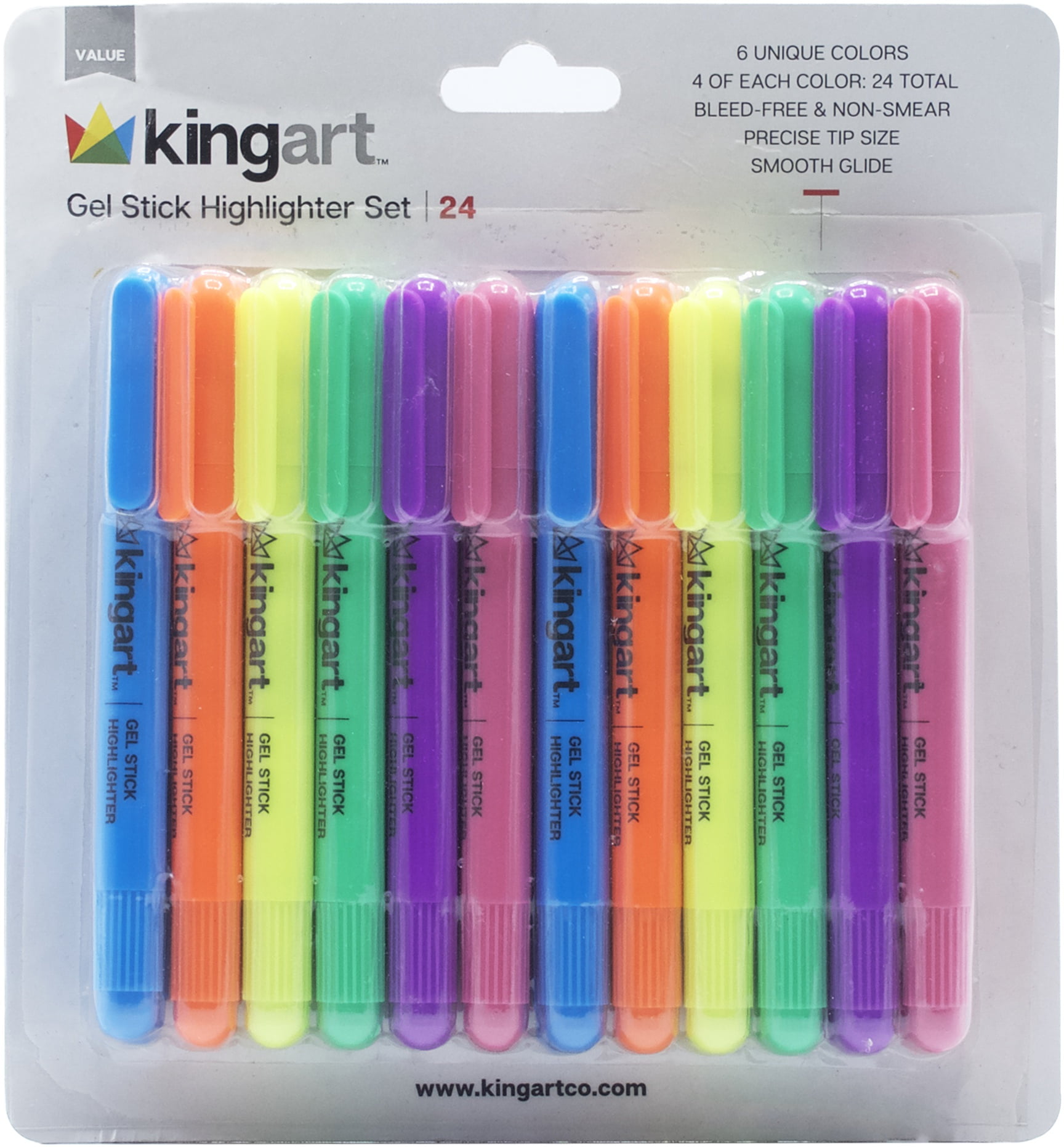 KINGART™ Gel Stick Highlighters, Set of 24