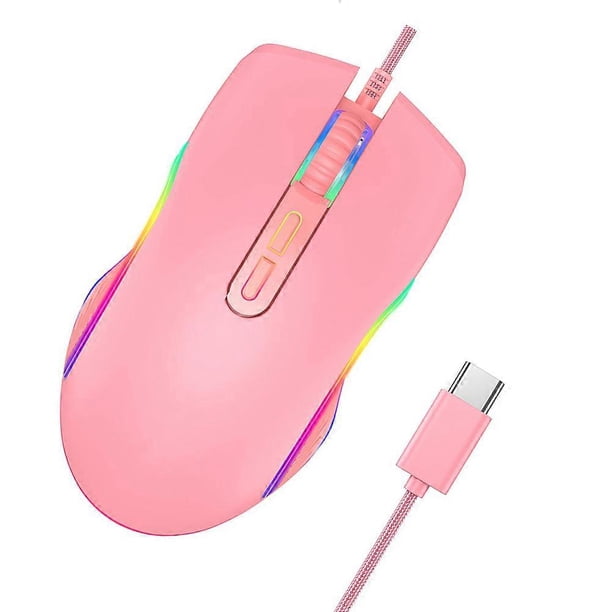 Ergonomic USB-C Mouse With RGB Lighting For Women And Gamers Suitable For Gaming And Office Work In Pink Color 1Pcs