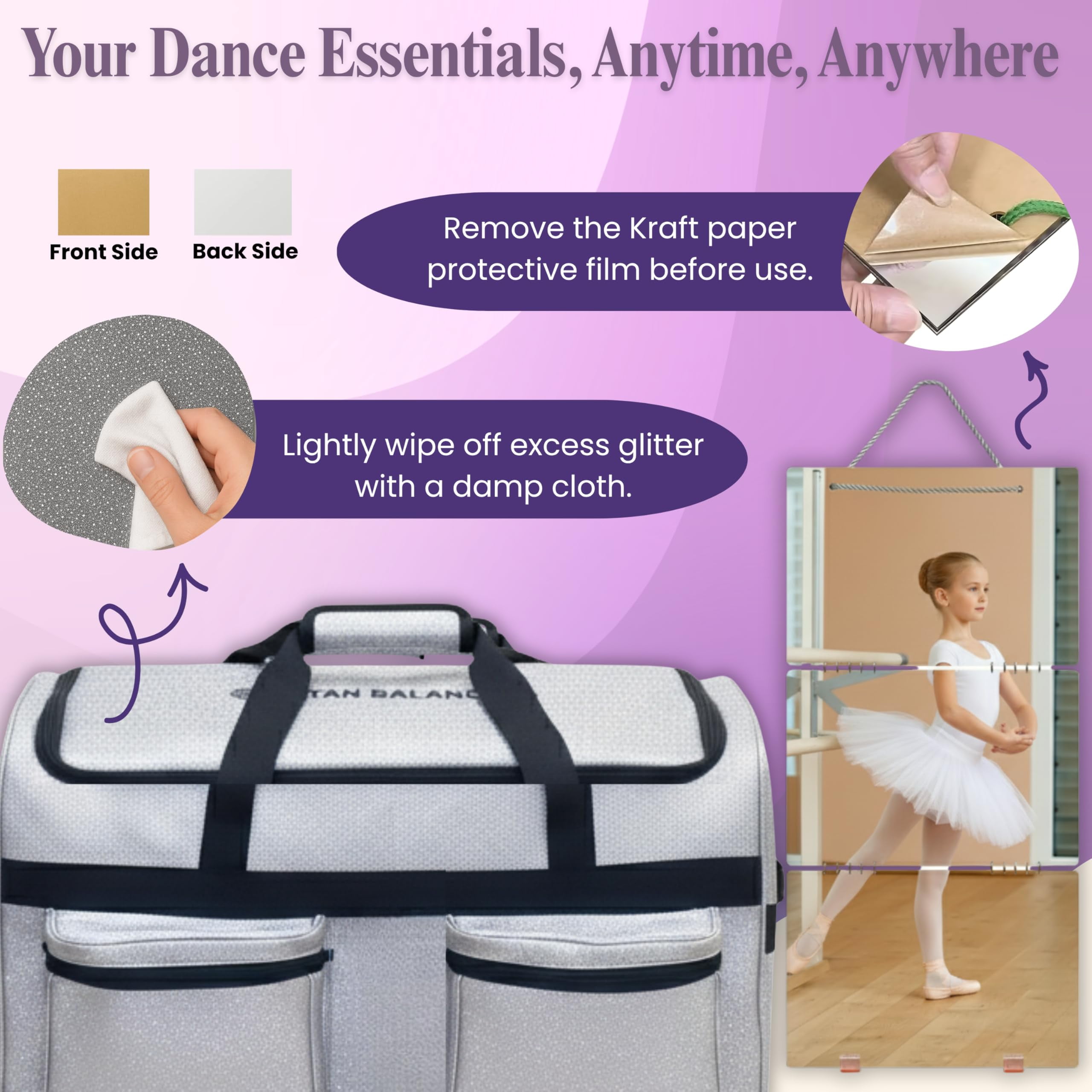 28″ Rolling Dance Trolley Bag With Garment Rack & Foldable Mirror – Wheeled Upright Duffel Travel Suitcase for Shows & Competitions (Sparkling Silver)