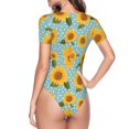 thumbnail image 4 of Daiia White Polka Dot Sunflower print Women's Crew Neck Short Sleeve Bodysuit Fashion Tops Fit Casual Basic Extender Bodysuit-Medium, 4 of 9