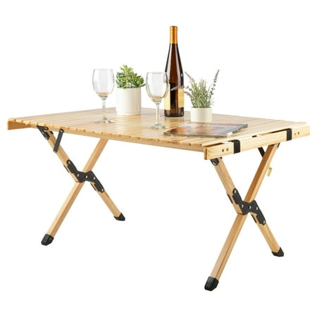 Wakeman Outdoors Portable Camping Table - Small Folding Table Natural Wood
