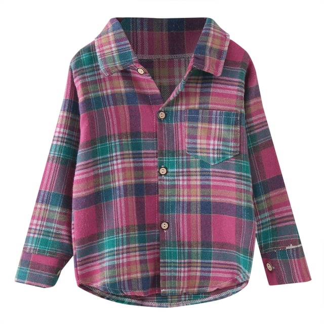 Gibobby Blusas De Niños Niños pequeños, niñas, manga larga, camisa a cuadros de invierno, Tops, abrigo, prendas de vestir para niños, ropa(Rosa, 18-24 Meses)