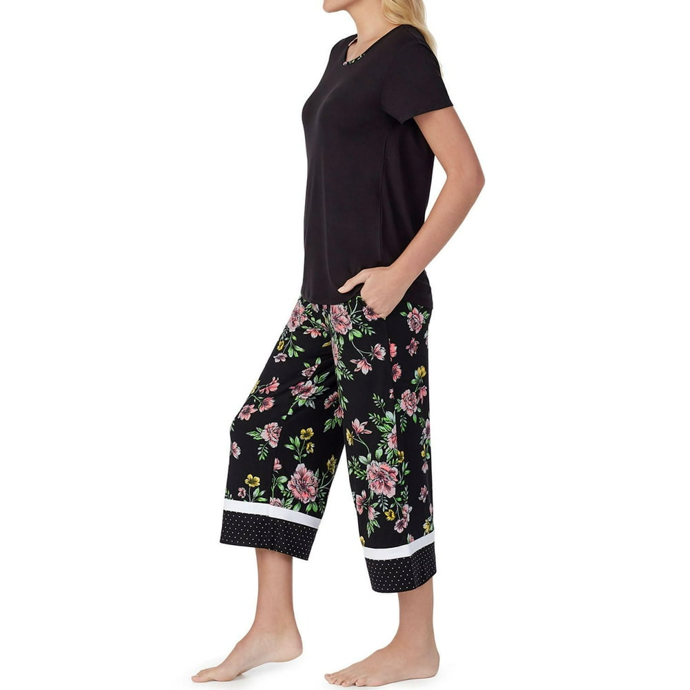 Kensie KENSIE Ladies Capri Pajama Set, Black Floral, XL
