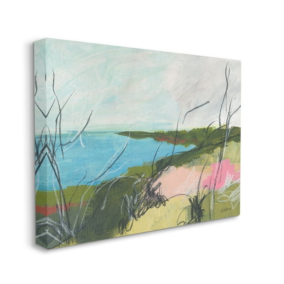 Stupell Industries Blue Ocean Coast Landscape Scratch Line Abstraction Nature Painting Gallery Wrapped Canvas Print Wall Art, 16 x 20