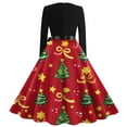 thumbnail image 4 of Christmas Dresses for Women Women's Christmas Printed Long Sleeve Round Neck Plus Size Evening Prom Dresses for Formal Christmas Party,Red,S, 4 of 5