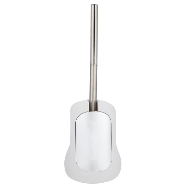 Escobillero de pared con mango de acero inoxidable chapado para organización de baño, color blanco
