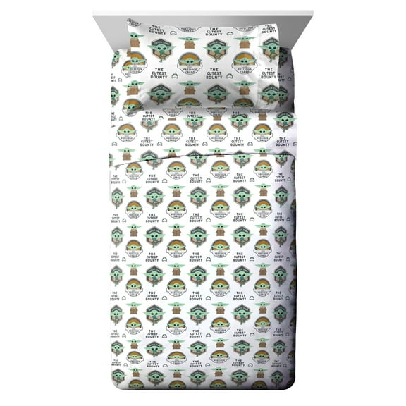 Star Wars The Mandalorian The Child 4 Piece Queen Size Bed Sheets Set - Official Disney Bedding