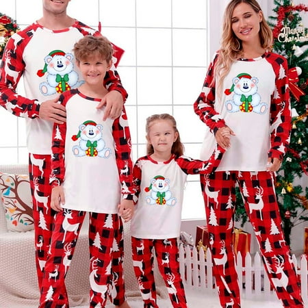 

Valentine s Day Deals 2022! Christmas Family Cartoon Short/Long Sleeves T-Shirt + Long Pants Pajama Suit for Dad Mom Kids Infant Baby Suits