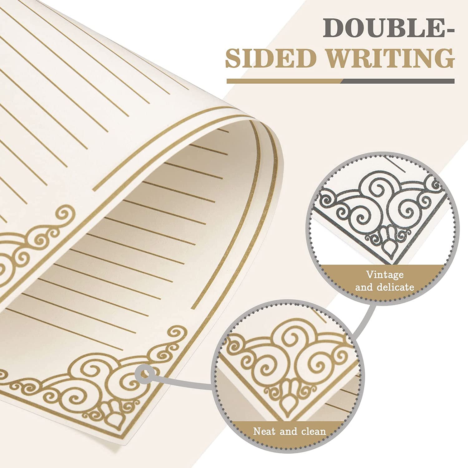 60 Sheets Vintage Stationery Paper with 30Pcs Self-Adhesive Envelopes Gold Black Border Letter Liner Double-Sided Writing Papers for Birthday Wedding Invitation Greeting Cards