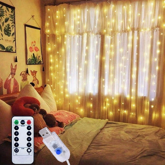 Amdohai Twinkle Star 300 LED Window Curtain String Light Wedding Party Home Garden Bedroom Outdoor Indoor Wall Decorations Warm White