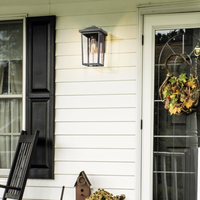 LNC 12-in Sandy Black Clear Glass Square Cage Outdoor Wall Light