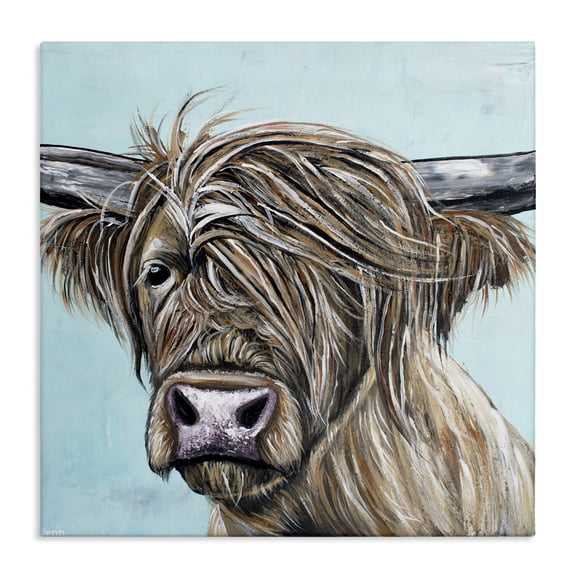 Stupell Industries Farmhouse Highland Cow Windblown Canvas Art, 17 x 17, by Jennifer Seeley