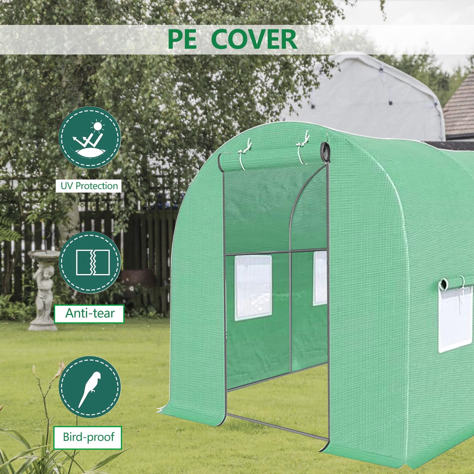 Danolapsi Walk-in Green House,Tunnel Green Houses Outdoor Portable Plant Gardening Upgraded Galvanized Steel Frame Zipper Doors