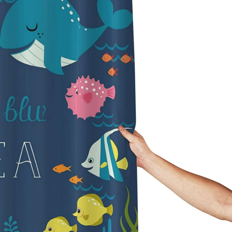 Kids Shower Curtain for Bathroom Decor Cartoon Fish Whale Bath for