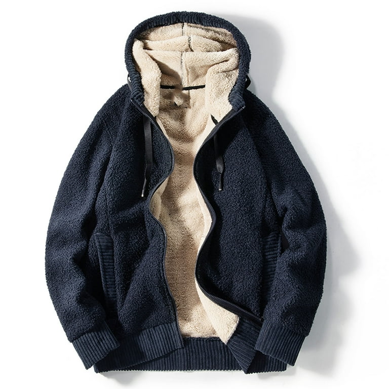 Men's Zip Up Hoodie Sherpa Fleece Sweatshirt Warm Thick Winter