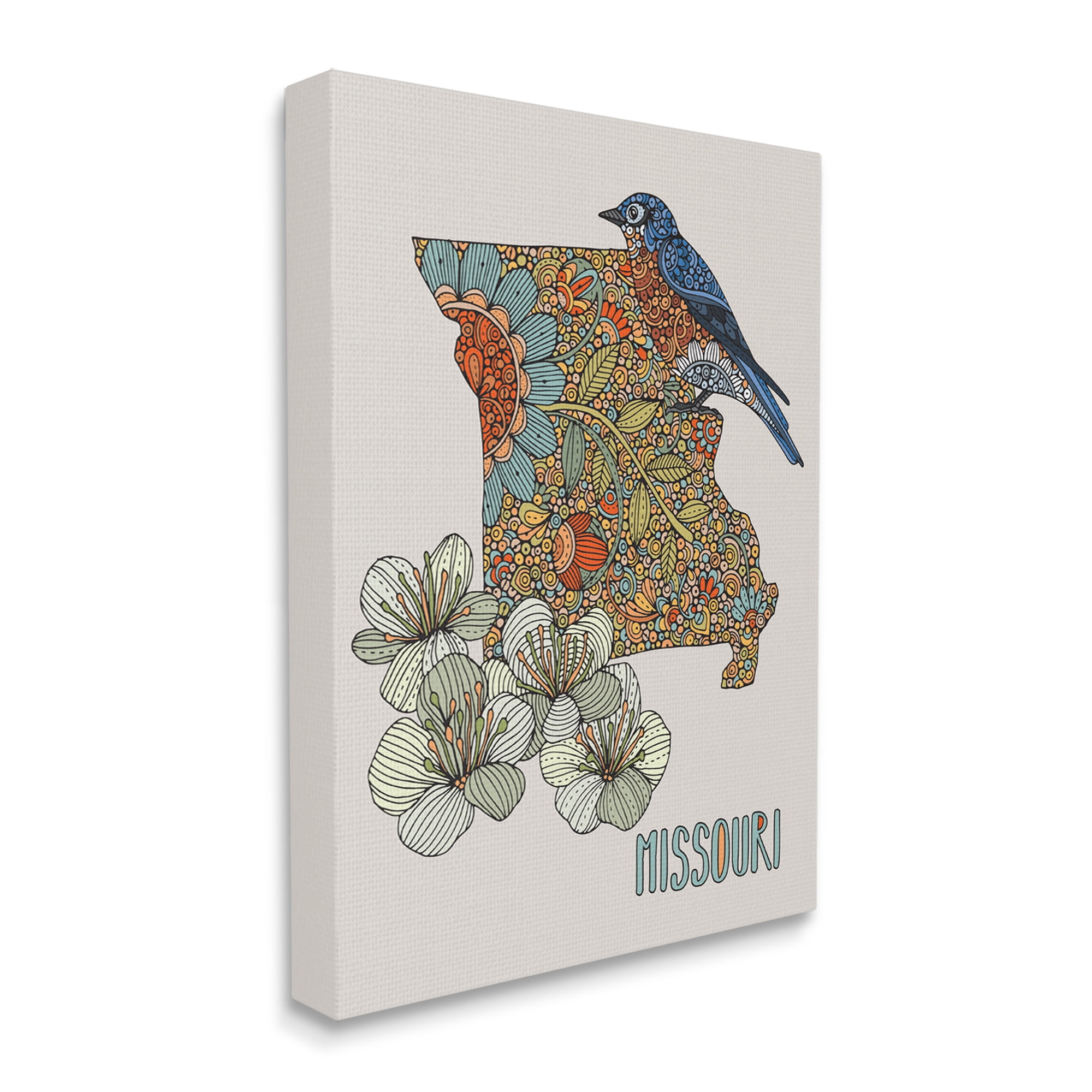Stupell Industries Missouri Bluebird State Flower Blossoms Intricate Patterns Graphic Art Gallery Wrapped Canvas Print Wall Art, Design by Valentina Harper