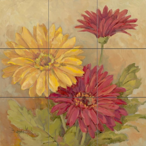 Tile Mural Kitchen Backsplash - Gerber Daisies II-BM - by Barbara Mock