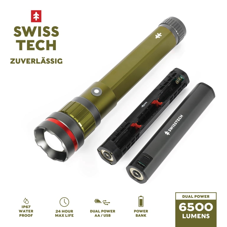 Free Shipping! Swiss Tech LED Flashlight 6500 Lumen Rechargeable