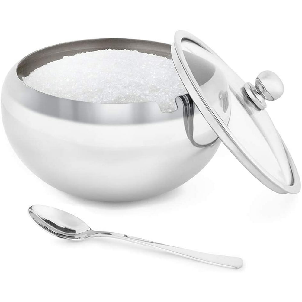 Large Sugar Bowl, Glass With Clear Lid and Spoon, Holds 2 cups of Sugar