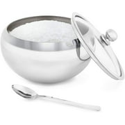 Large Sugar Bowl, Glass With Clear Lid and Spoon, Holds 2 cups of Sugar, 16.9oz-2PACK