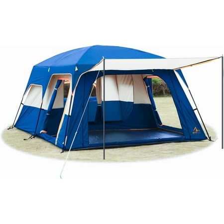 KTT Extra Large Tent 10-12-14 Person(B),Family Cabin Tents,2 Rooms,3 Doors and 3 Windows with Mesh,Straight Wall,Waterproof,Double Layer,Big Tent for Outdoor,Picnic,Camping,Family Gathering
