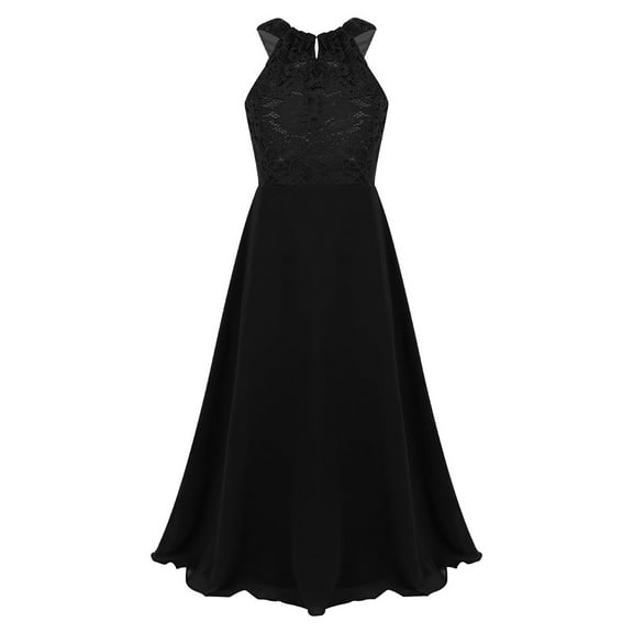 YEAHDOR Kids Girls Chiffon Floral Lace Party Dress Cutout Back Flower Girl Dress Elegant Summer Princess Party Dress Black 8