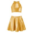 thumbnail image 3 of Doomiva Kids Cheer Outfit Hip Hop Dance Sets Shiny Skirt And Top Set for Cheerleading Competitions Performance Gold 6-10, 3 of 5