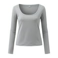 thumbnail image 7 of Women's Slim Fit Long Sleeve Knitted T-Shirt Solid Color U Neck Soft Warm Sexy Blouse Top Comfortable Stretchy Casual Shirt, 7 of 7