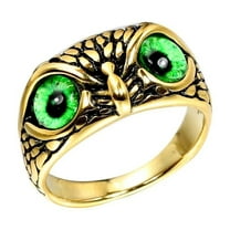 PAURO Men's Stainless Steel Vintage Gothic Owl Ring Statement Hip Hop Jewelry Gold Green Size 8