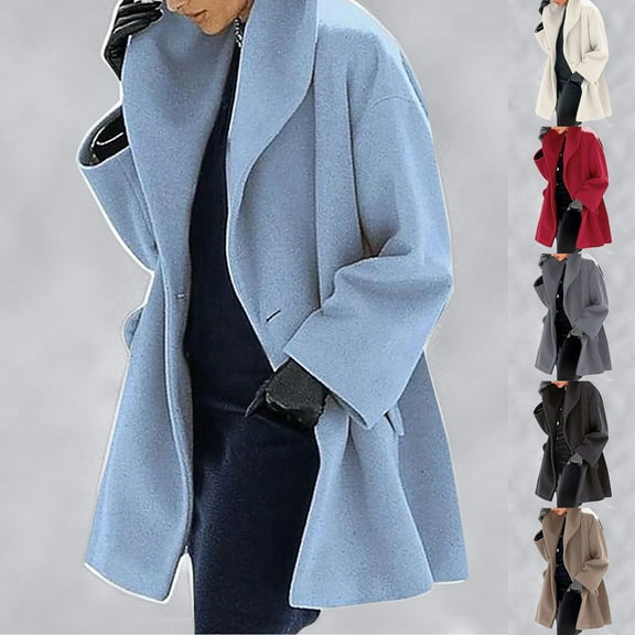 Lovskoo Womens Winter Coats Pea Coat Casual Long Sleeve Outwear Cardigan Slim Coat Overcoat Trench Coat Sky Blue