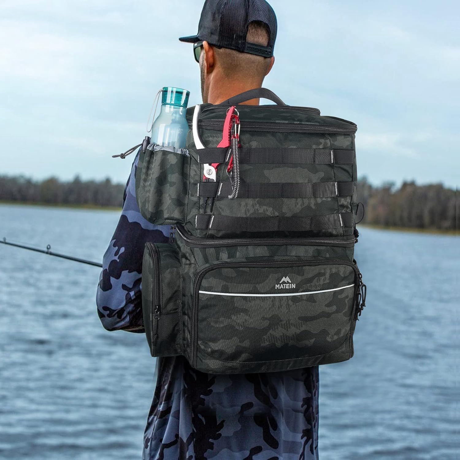 Matein Fishing Backpack Fit for Tackle Box, Water Resistant Fishing Storage Bag with Rod Holders & Cooler, Fishing Gear Gifts for Men