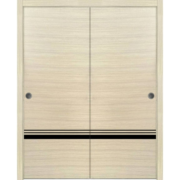 Sliding Closet Bypass Doors 36 x 80 inches | Planum 0012 Natural Veneer with Frosted Glass | Sturdy Rails Moldings Trims Hardware Set | Wood Solid Bedroom Wardrobe Doors