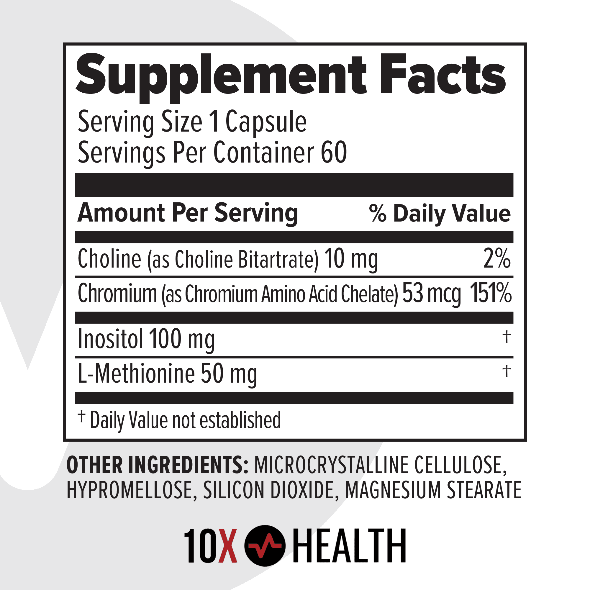 10X Health MIC Chromium Supplement - Metabolism Support w/ L-Methionine Inositol Choline, 60 Capsules