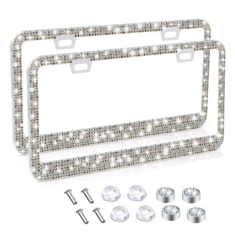 2 Pack Bling Black Rhinestone License Plate Frames,Bedazzled Sparkly Diamond Car License Plate Covers,Glitter Crystal Stainless Steel Holder with Gift Box Set… 