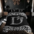 thumbnail image 2 of Meiyoeat Leopard Print Bow D Letter Full Size Comforter Sets for Girls Women, Fashion Boho Gemstones Bedding Comforter Set, Black Grey, Black Reversible, 3pcs, 2 of 6