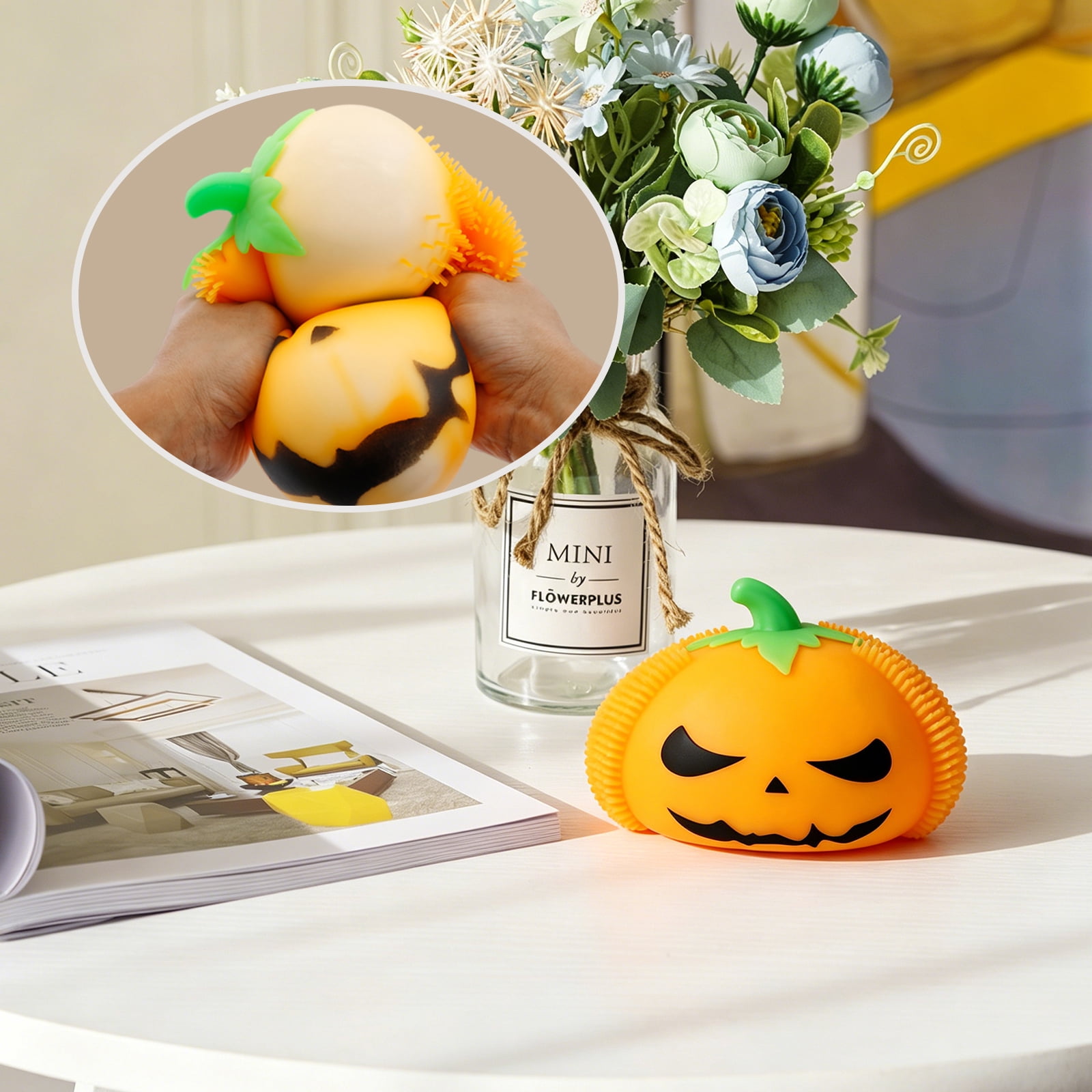 1PC Halloween Pumpkin Stress Balls for All Ages,Squeezing Fidget Toys,Stress Relief Squish Balls,Vent Mood and Improve Focus,Hand Grip Pressure Balls for Daily Life,Desktop Decor Gift,7*5.1 in.