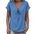 thumbnail image 3 of Lmueinov Tie Front Blouse for Women V-Neck Short Sleeve Relaxed Fit Casual Summer Shirt Soft Stretch Breathable Top, 3 of 6