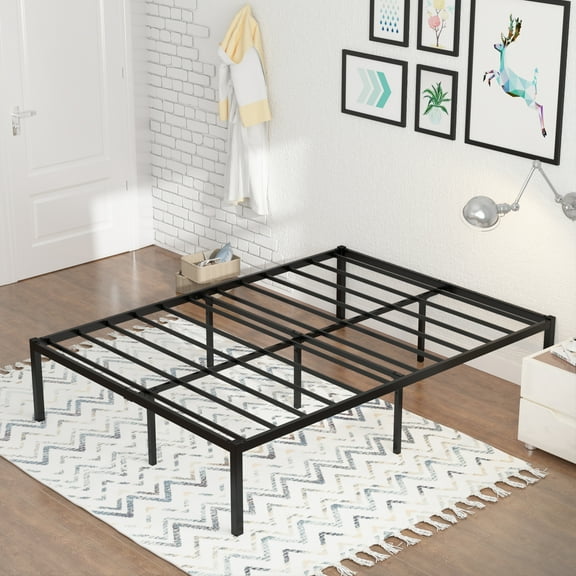 Teraves 16 Inch Full Size Black Metal Platform Bed Frame with Under-bed Storage for Home Bedroom Furnitures