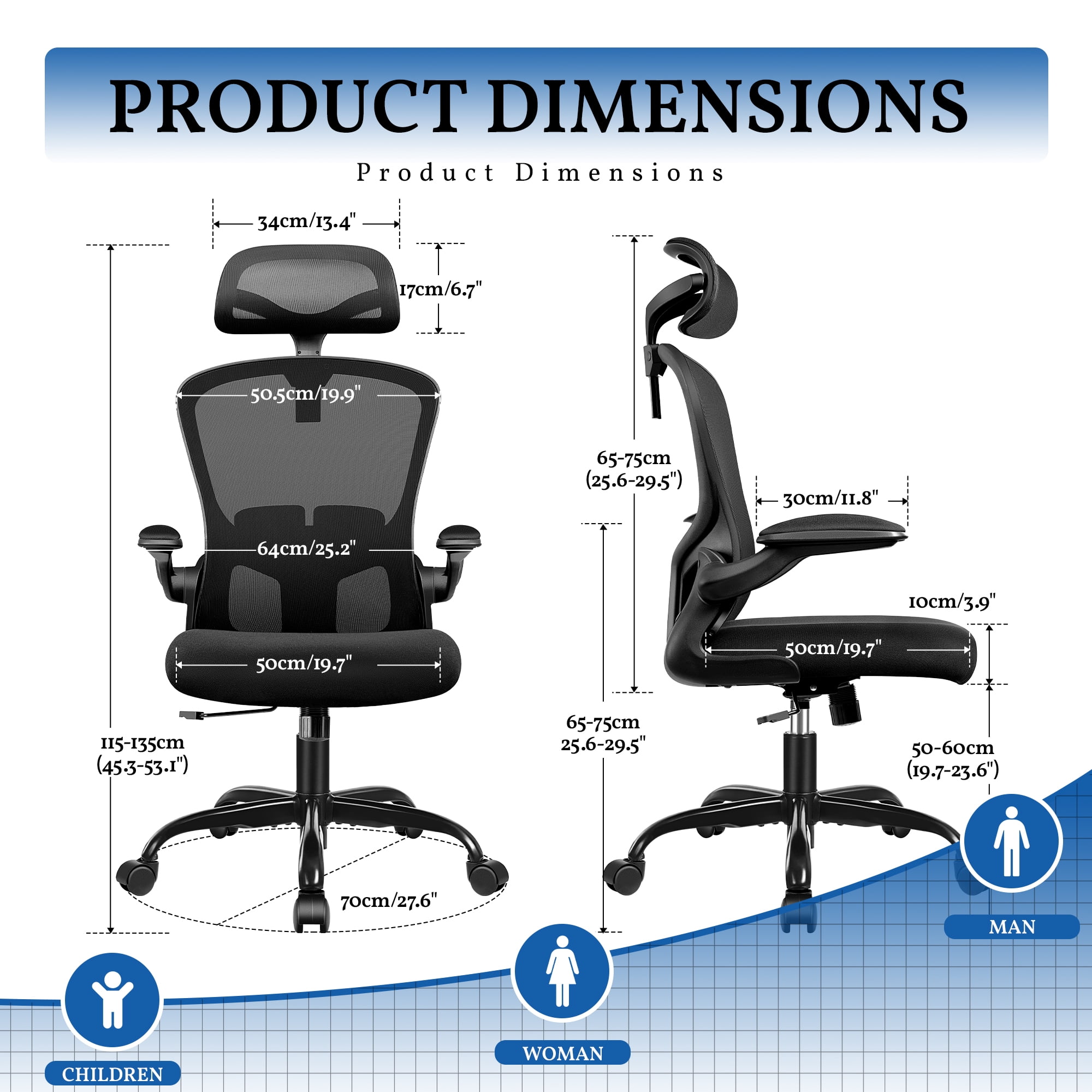 FelixKing Office Chair Ergonomic Desk Chair with Adjustable Lumbar Support and Wheels, High Back Computer with Headrest,Executive Swivel Comfy with flip-up Armrests for Home Office,500LBS,Black